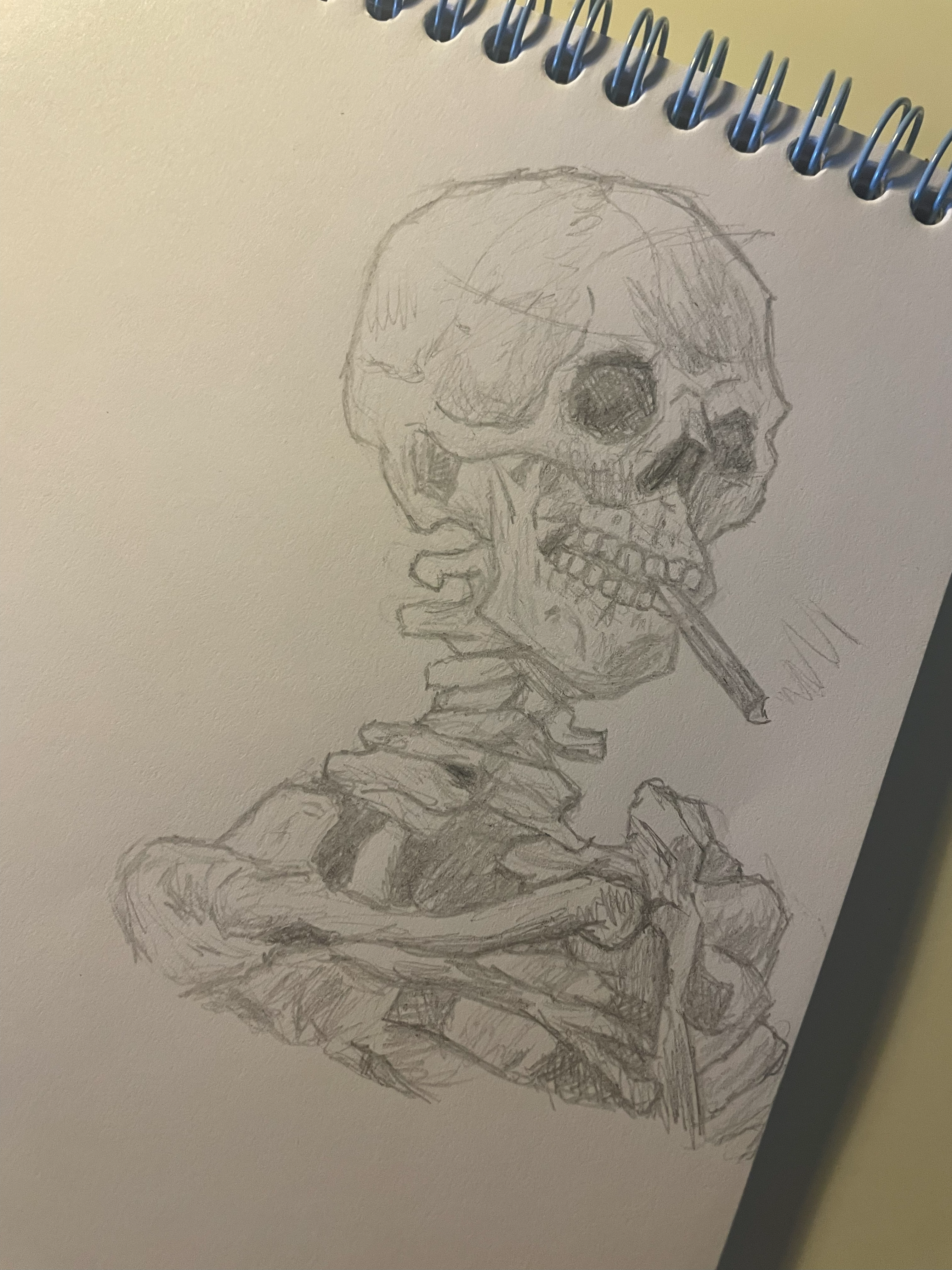 Skull of a Skeleton with a Burning Cigarette
